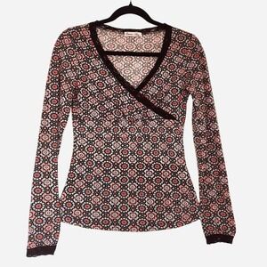 Sweet Miss Y2K long sleeve babydoll top black lace geometric pattern red gray